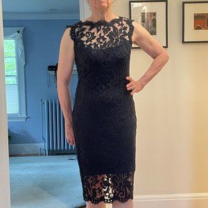 Navy Tadashi Shoji Embroidered Lace Sheath Dress